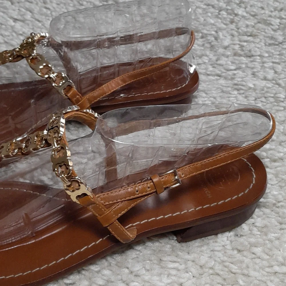 TORY BURCH GEMINI Gold Chain Thong Sandals Size 10